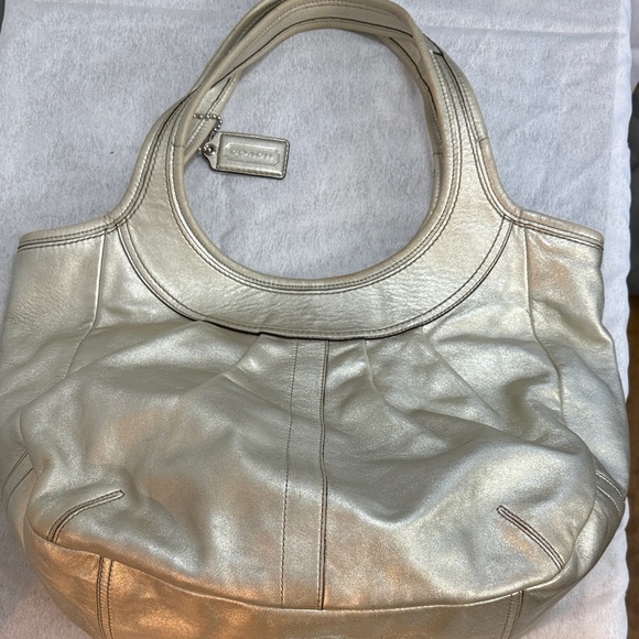 Coach Handbags - Coach Shimmering Silver Shoulder Bag